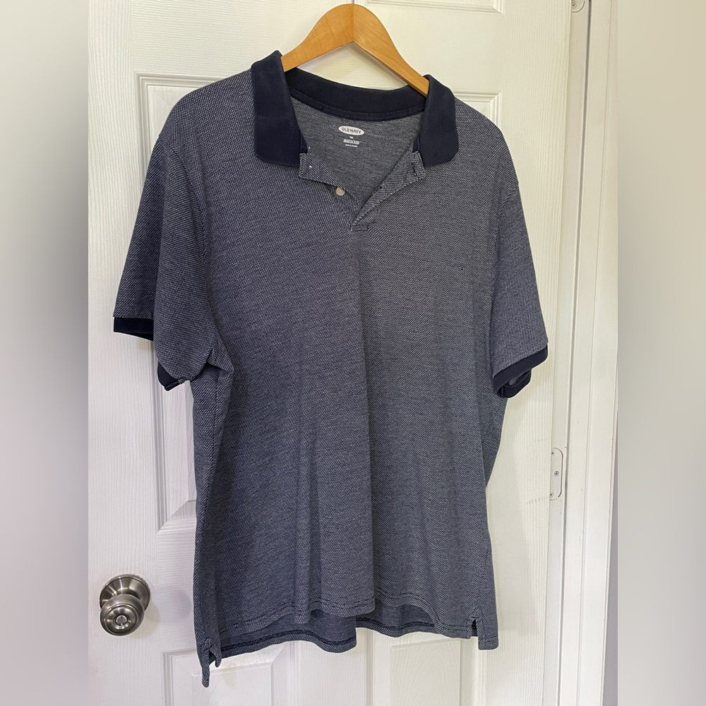 Old Navy Navy Blue Men's XXL Short Sleeve Polo Shirt, Built-In Flex, Microdot